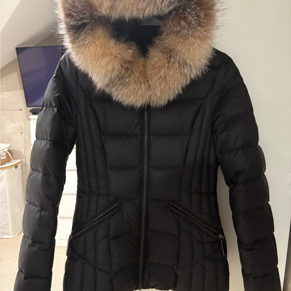 Dawn Levy Black Puffer Jacket with Fur Collar